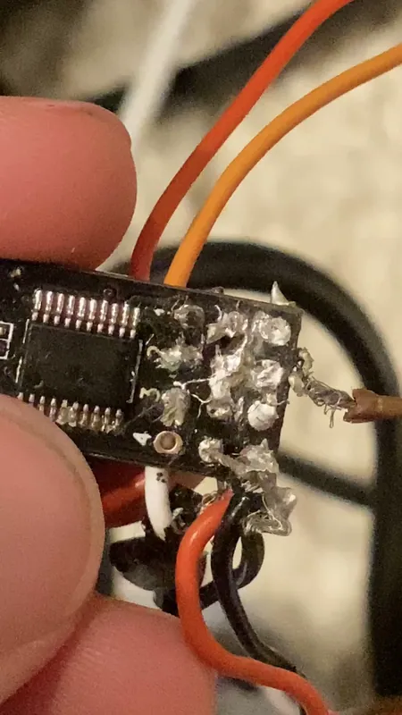 Leads soldered straight onto a board's pads, after midnight