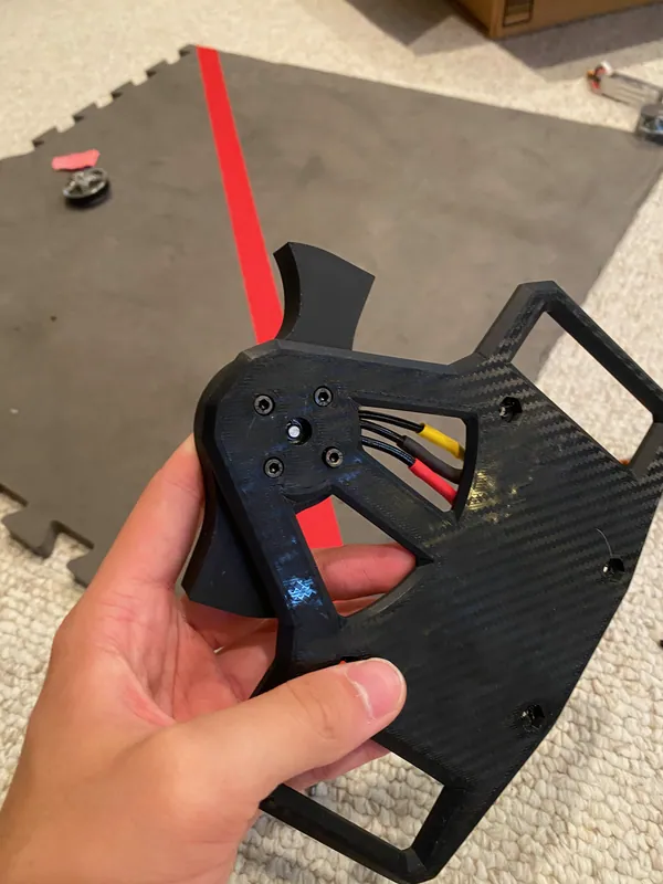 Motor and blade bolted to a printed plate, Jul 10