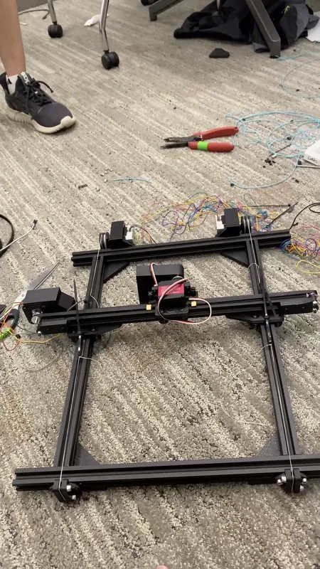 The assembled gantry on the floor