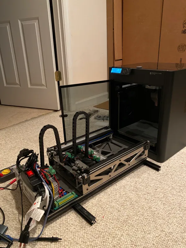 The assembled robot in front of the printer (Jul 29, 2024)