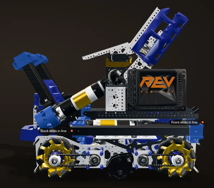 Stowed, seen from the side with the outer drive plate hidden (rendered from the CAD): the slide bodies on this side all end in line, front and back, inside the robot