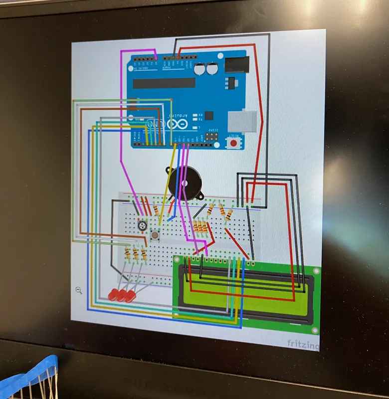 Jul 31, 2023: the circuit drawn in Fritzing, with the Arduino, the LCD, the buttons and their resistors