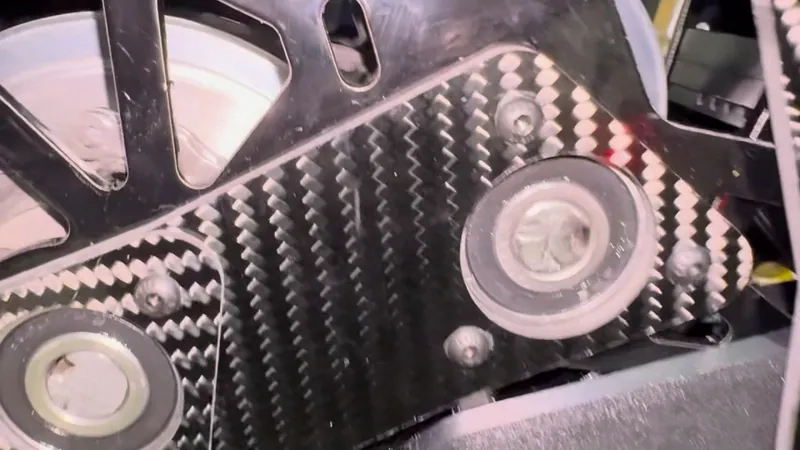 A carbon fiber bearing plate holding the axle bearings