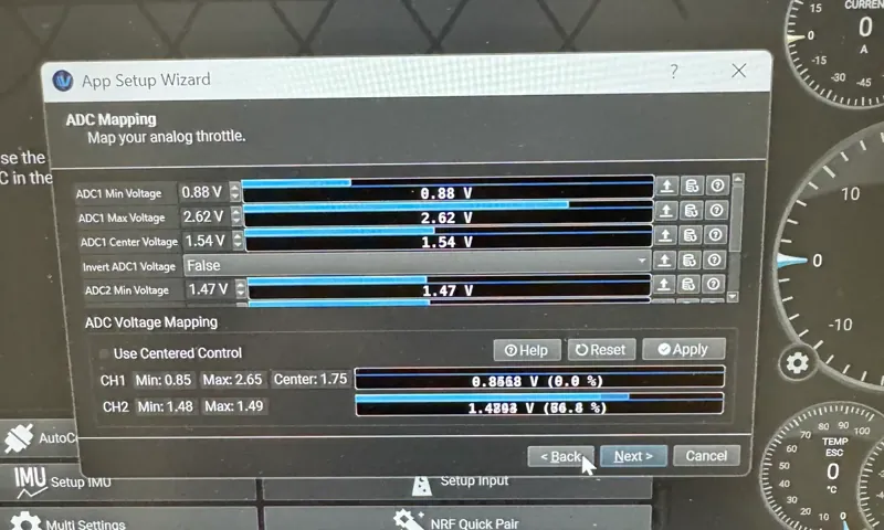 Mapping the thumb throttle in the VESC Tool setup wizard