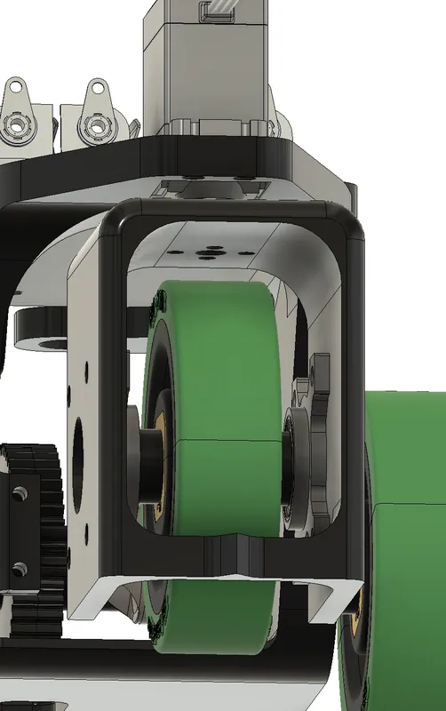 The fork bolts directly to the servo, so the servo’s shaft is the steering axis