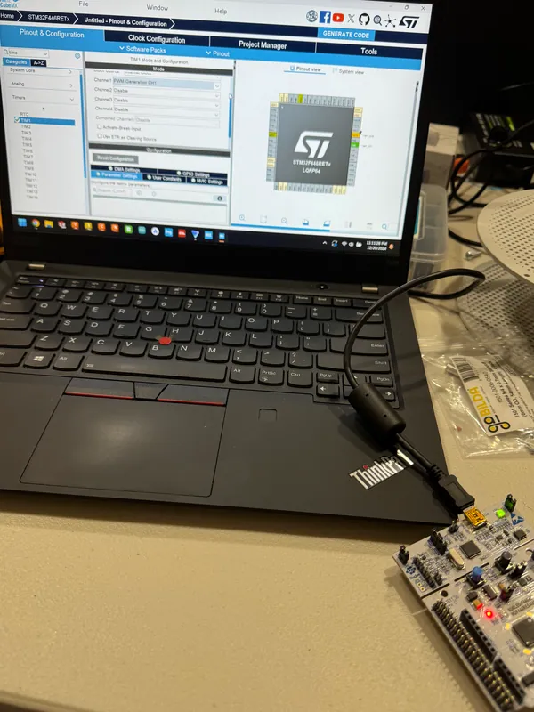 The first electronics: STM32CubeIDE and the Nucleo board, before I moved to an Arduino