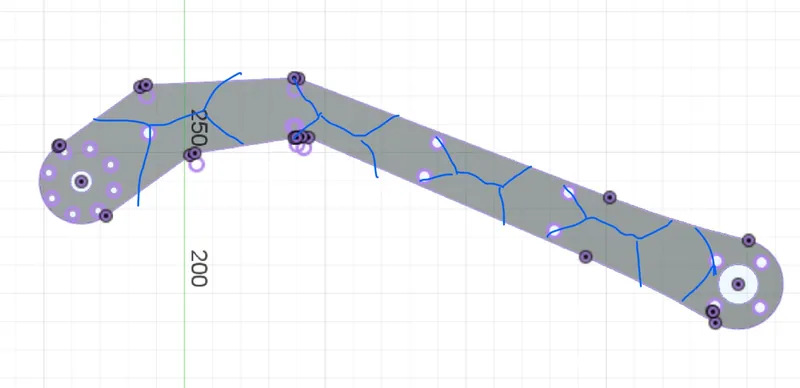 Nov 28, 2023: the bent arm link sketched in Fusion, cutouts drawn in