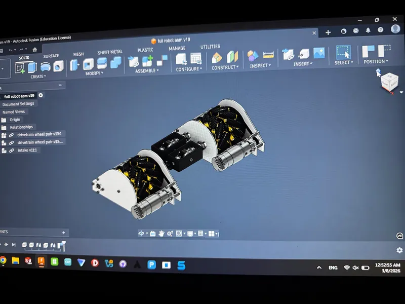 March 8, 2026: the two drive pods in a line down the middle, with the intake gearbox between them