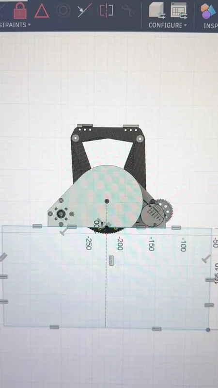 A later sketch: the 4-bar drawn over the half-round drive pod plate, with the outline of the robot below