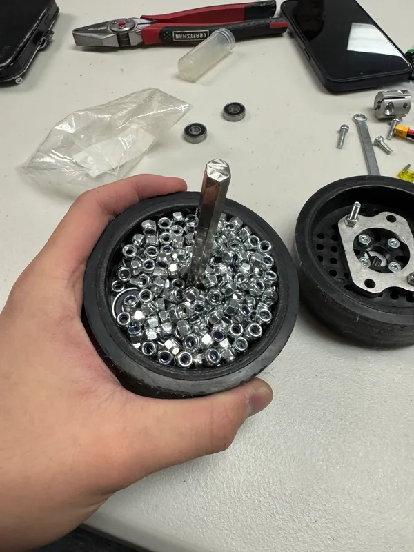 The flywheel hub packed with steel nuts, January 30