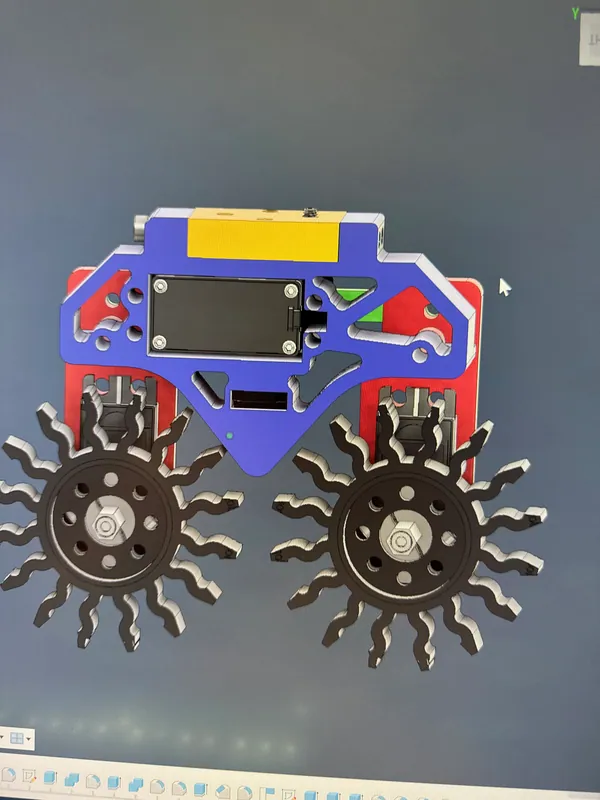 Feb 21, 2025: version 5 in CAD from the front, two compliant star wheels under the printed frame