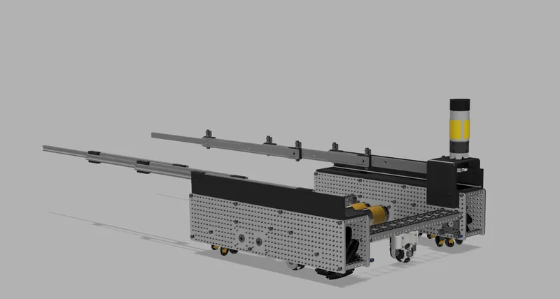 The first CAD of the robot: the extension runs on two slides, one on each side of the chassis