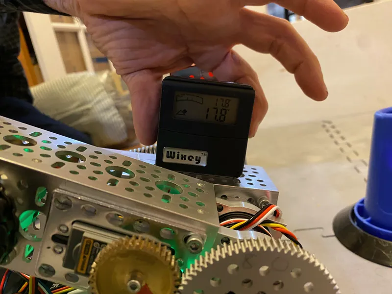 February 7: the digital angle gauge on the robot reading 17.8, one of more than 50 readings