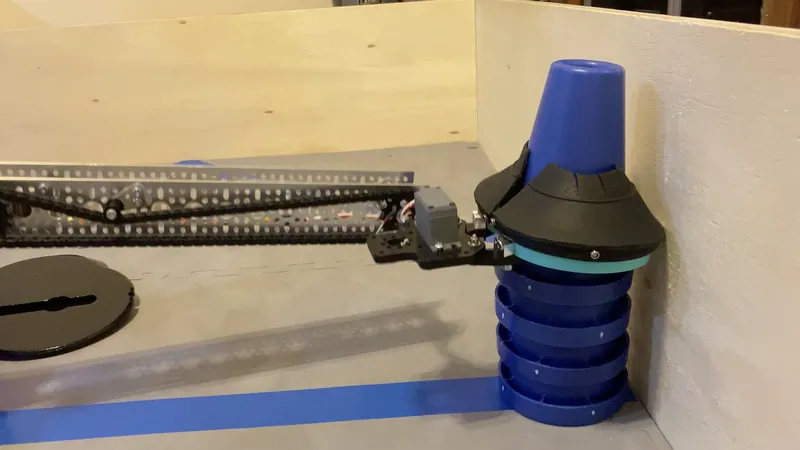 The funnel closed over the top cone of a full stack of five