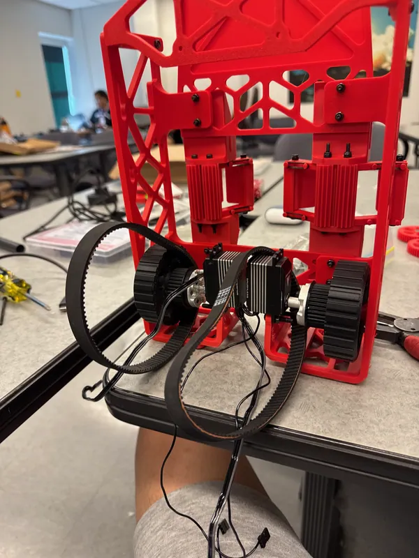 Jul 30: belts and drive servos going into the first printed chassis