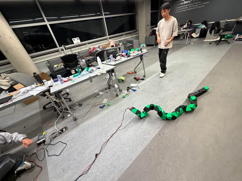 The chain bent into a wave on the floor of our work room