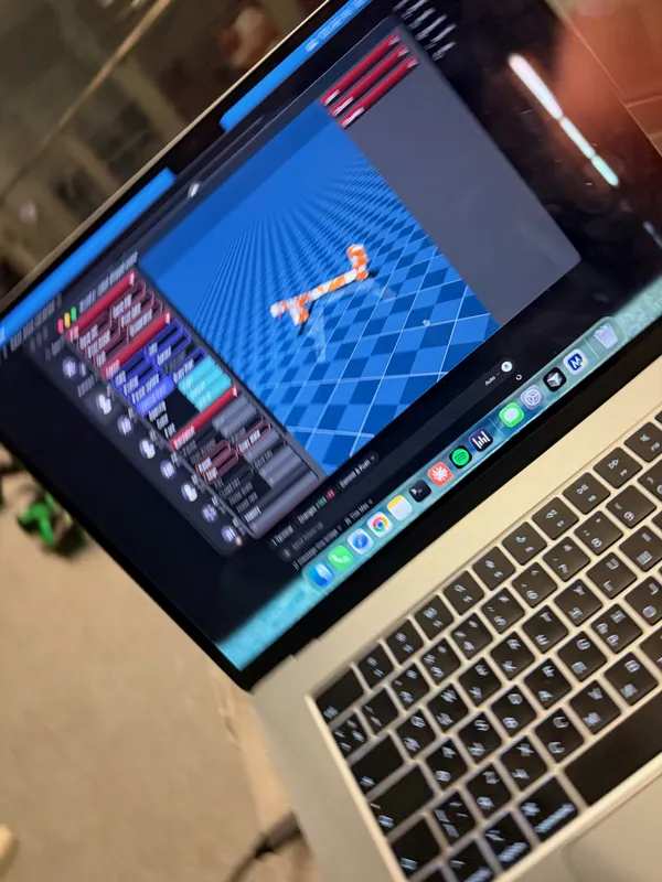 The chain in MuJoCo on the laptop at 3 AM