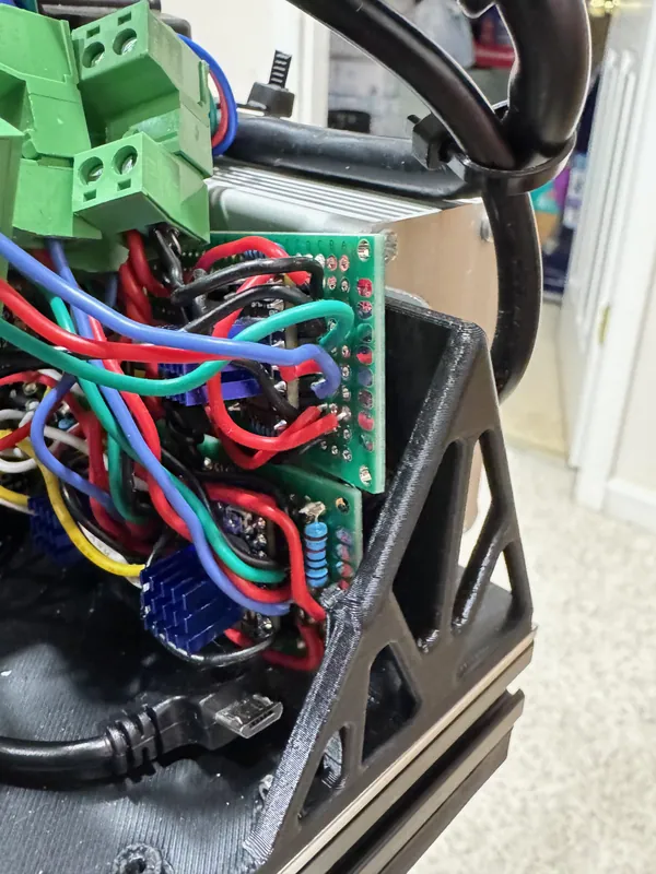 Wired up, with screw terminals for the motors
