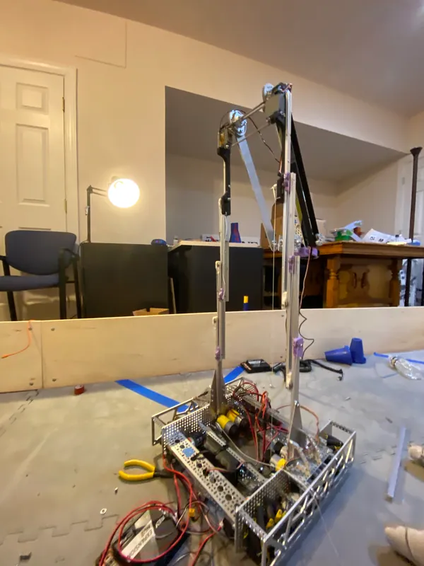Aug 26, 2023: the robot standing on our practice field, lift and arm up